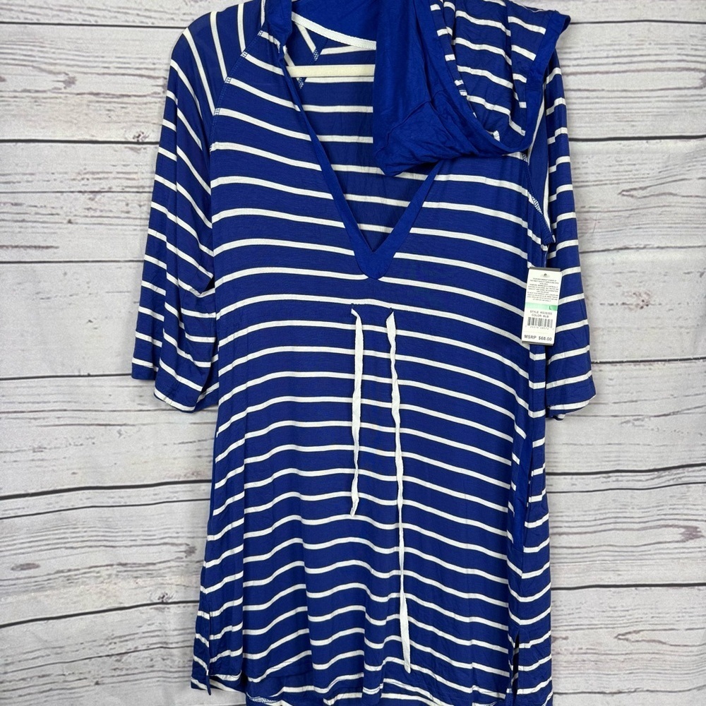 Kenneth Cole Reaction Women’s One size Coverup Blue and White V-Neck Top Hooded